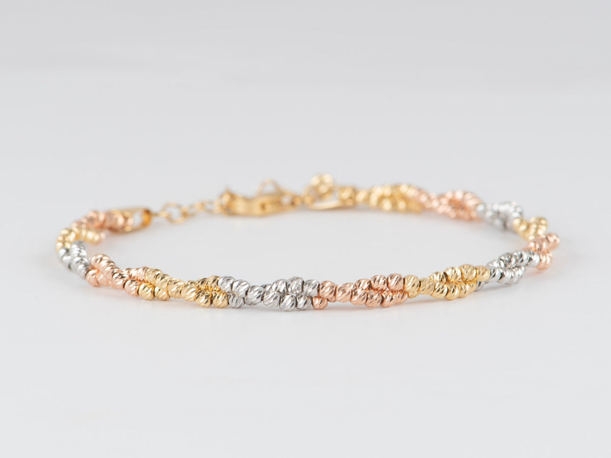 18K Gold Tri-Color Diamond Cut Sparkle Bead Bracelet R2093 Aurora Designer