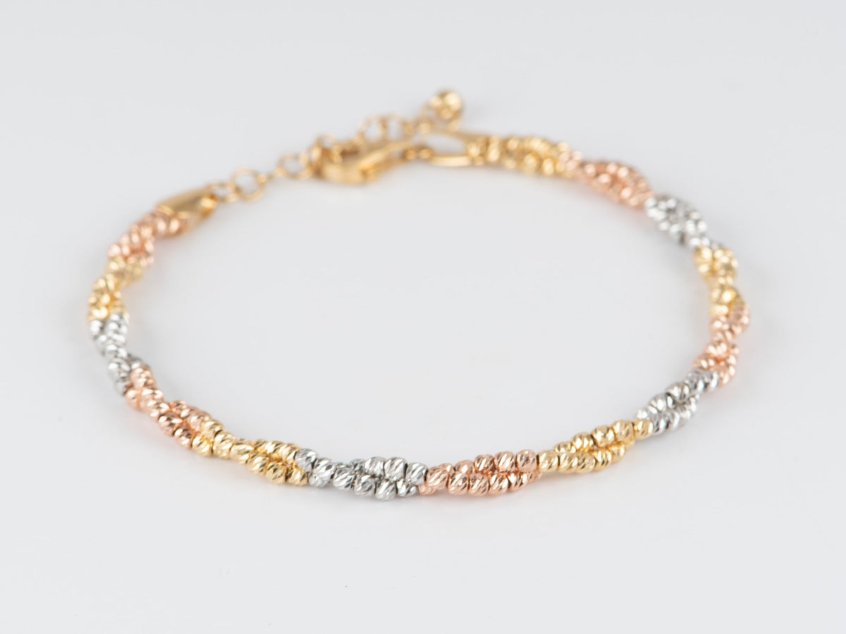 18K Gold Tri-Color Diamond Cut Sparkle Bead Bracelet R2093 Aurora Designer