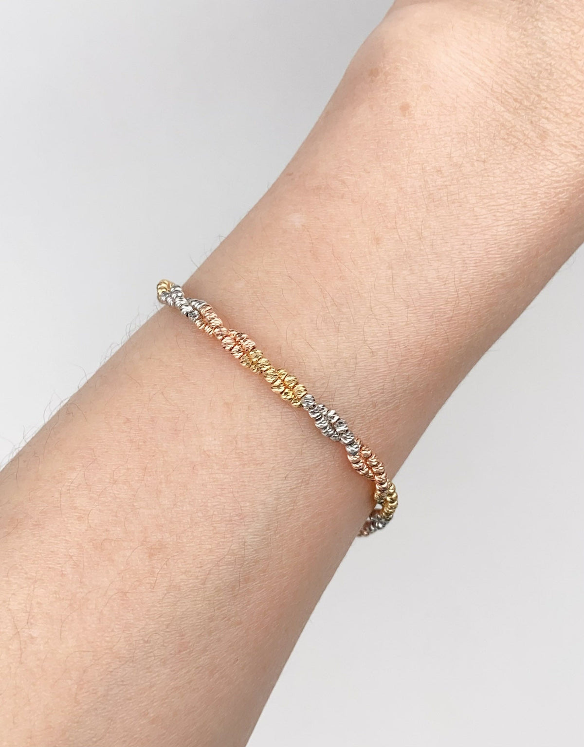 18K Gold Tri-Color Diamond Cut Sparkle Bead Bracelet R2093 Aurora Designer