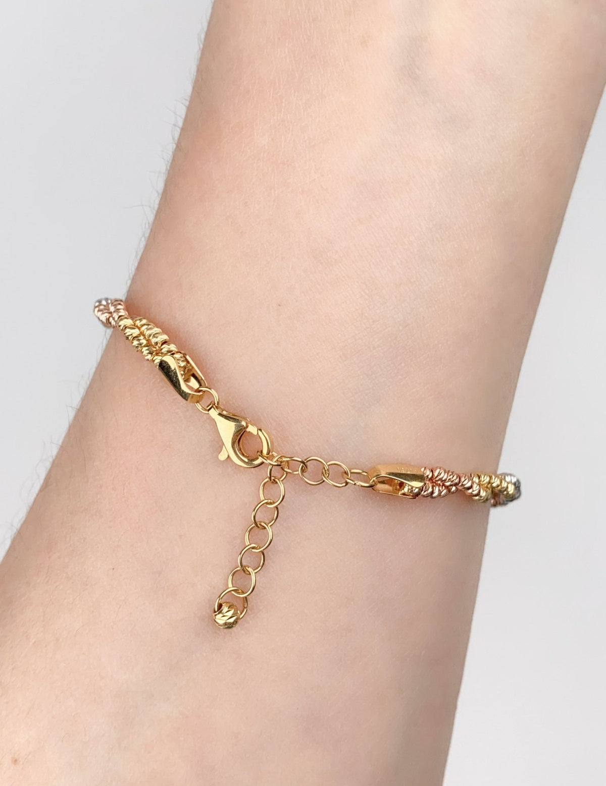 18K Gold Tri-Color Diamond Cut Sparkle Bead Bracelet R2093 Aurora Designer