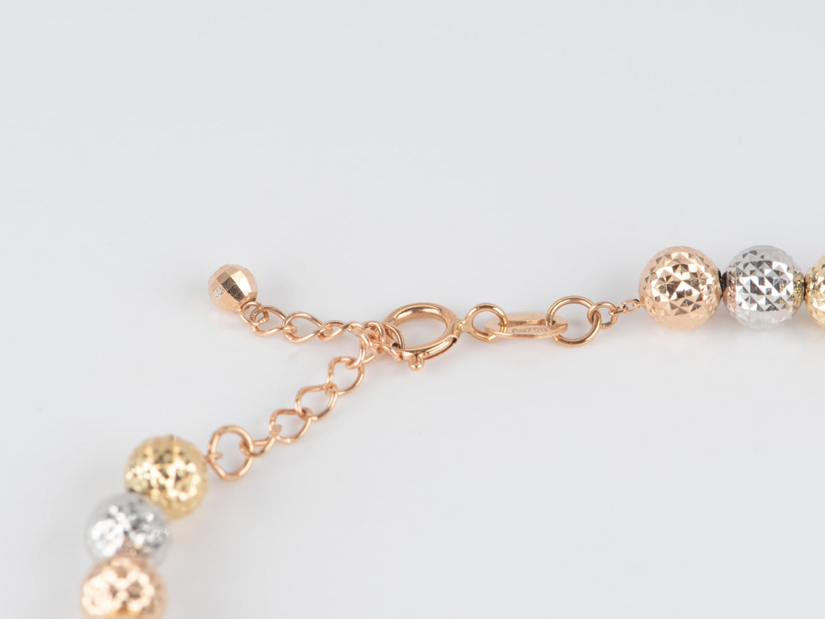 Solid 18K Gold Tri-Color Diamond Cut Sparkle Bead Bracelet 5mm 4.66g R2094 Aurora Designer
