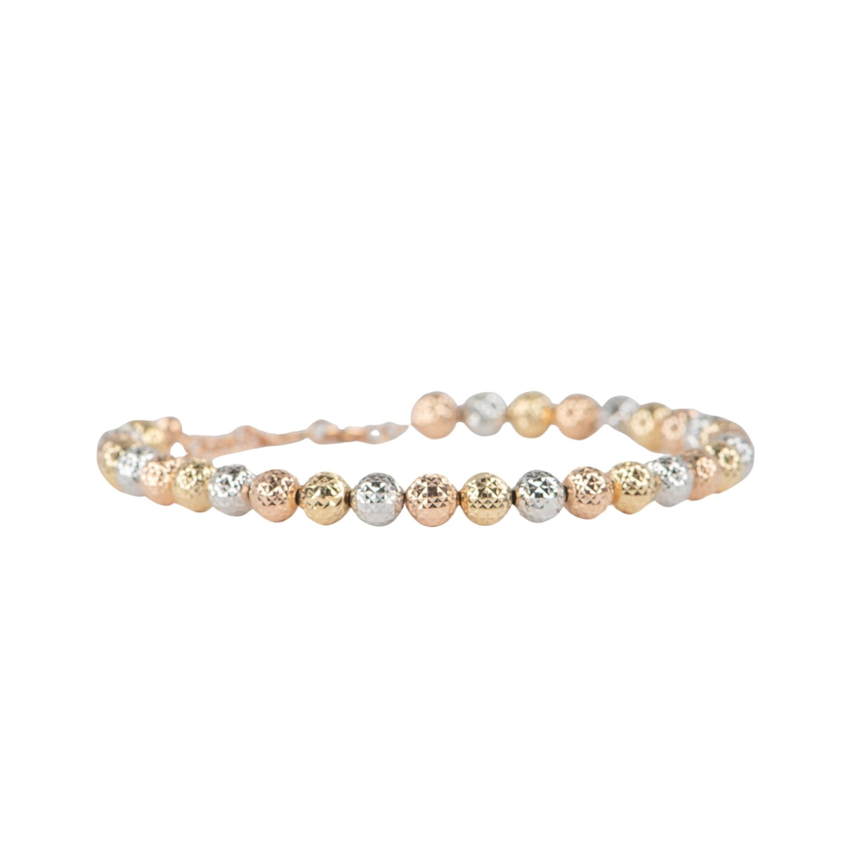 Solid 18K Gold Tri-Color Diamond Cut Sparkle Bead Bracelet 5mm 4.66g R2094 Aurora Designer