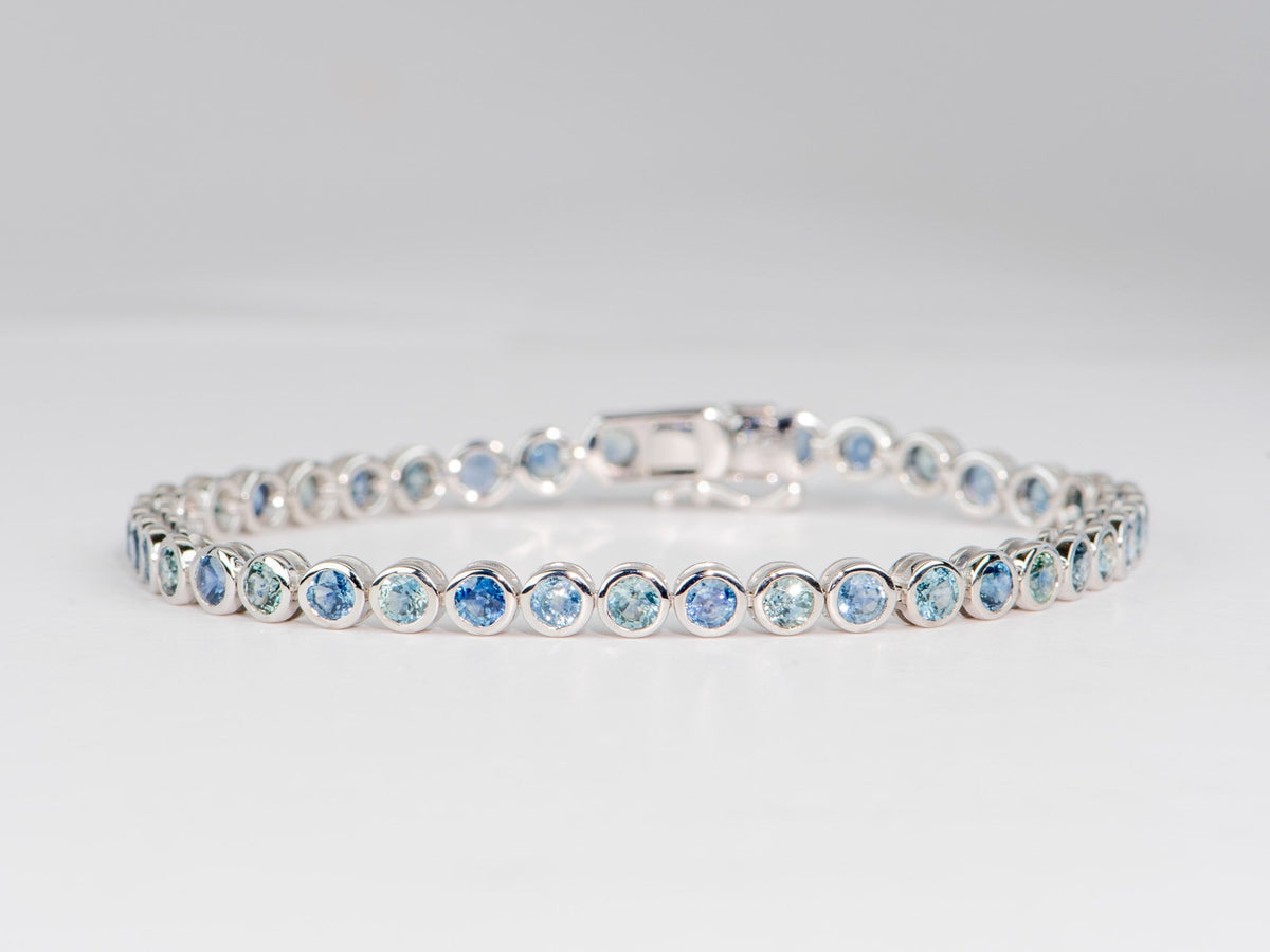 6.63ctw Montana Sapphire Bezel Set Bracelet 14K White Gold 7" R2095 Aurora Designer