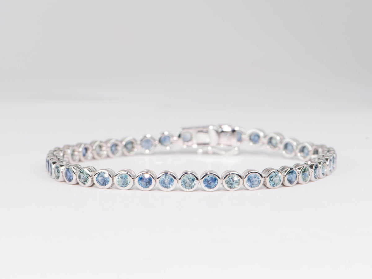 6.63ctw Montana Sapphire Bezel Set Bracelet 14K White Gold 7" R2095 Aurora Designer