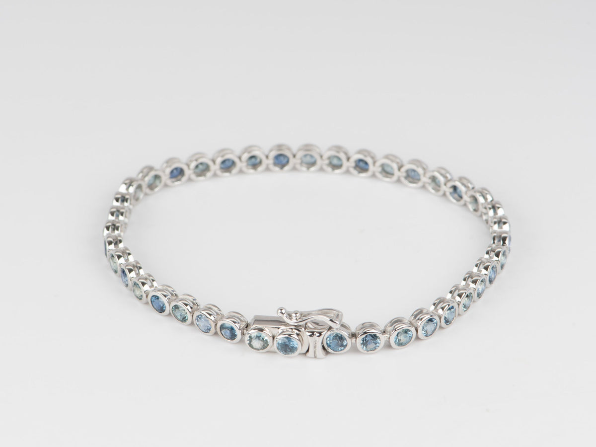 6.63ctw Montana Sapphire Bezel Set Bracelet 14K White Gold 7" R2095 Aurora Designer