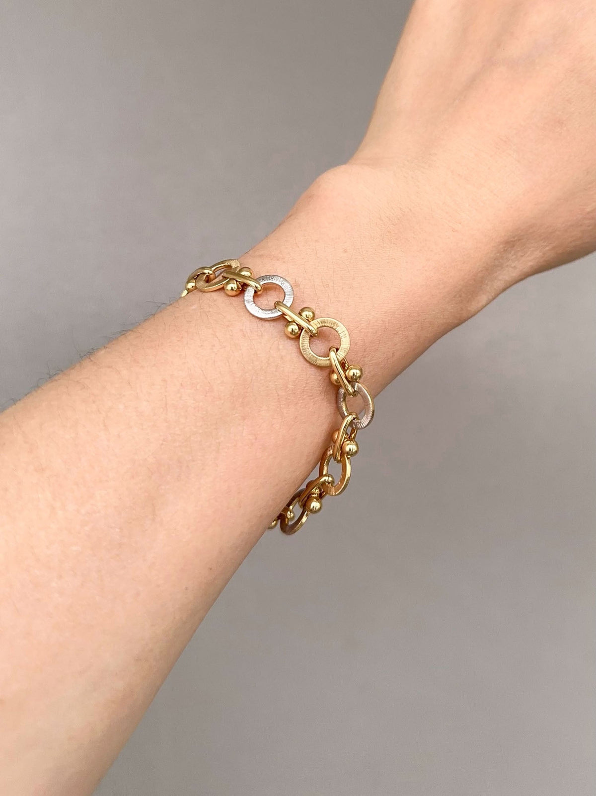 18K Gold Yellow and White Gold Brushed Finish Link Specialty Bracelet 6.5" R2101 Aurora Designer