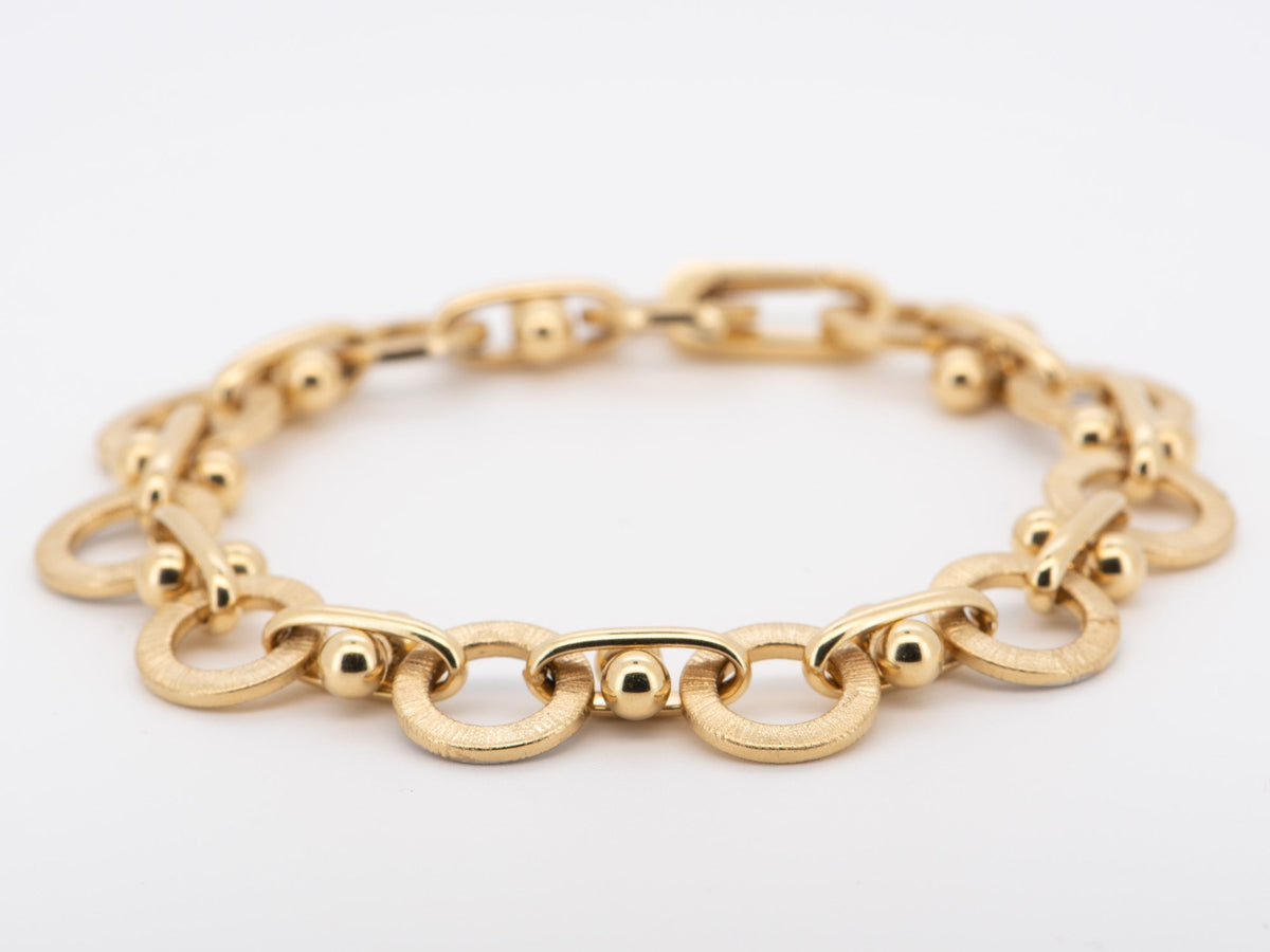 18K Gold Yellow and White Gold Brushed Finish Link Specialty Bracelet 6.5" R2101 Aurora Designer