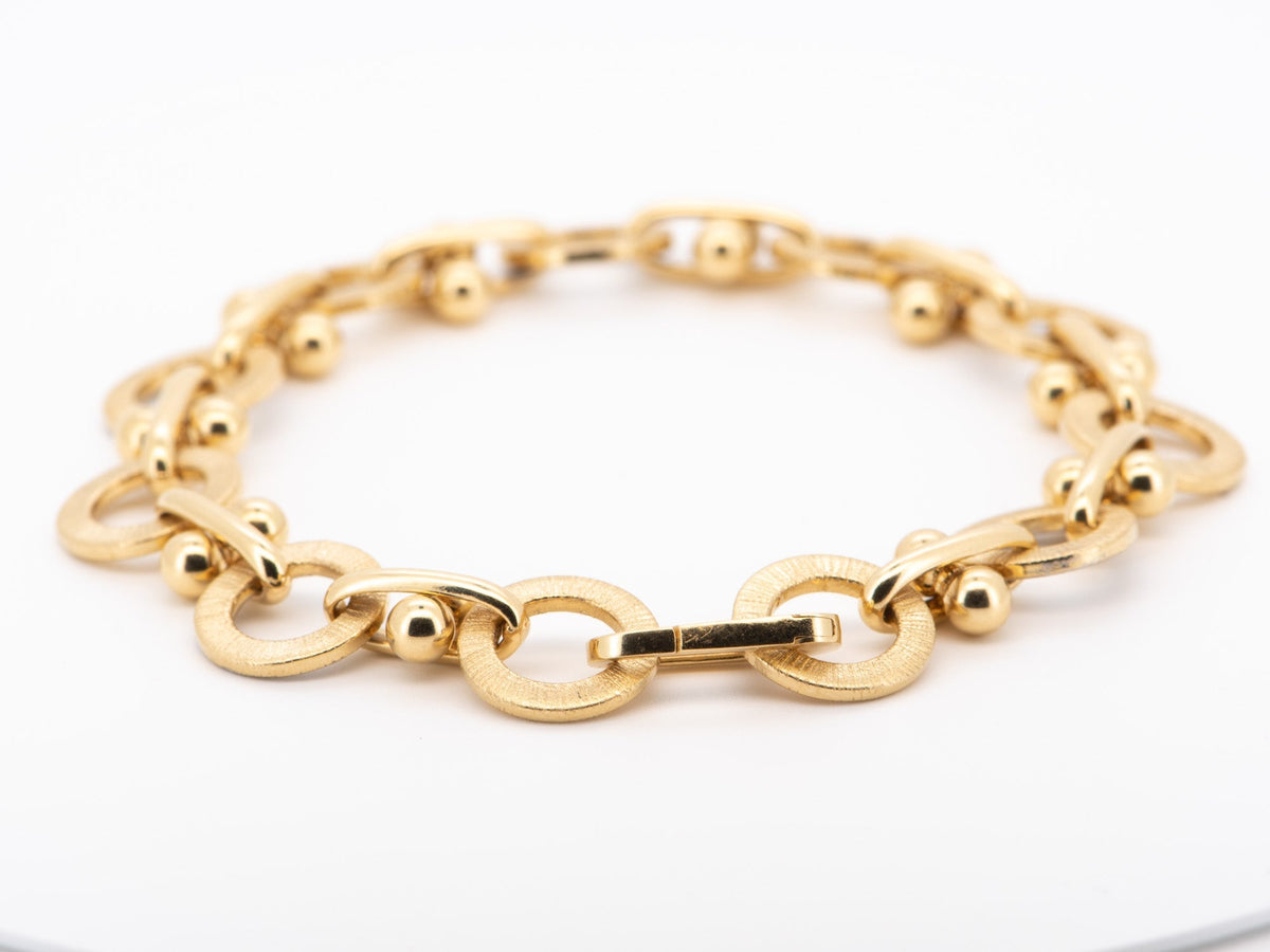 18K Gold Yellow and White Gold Brushed Finish Link Specialty Bracelet 6.5" R2101 Aurora Designer