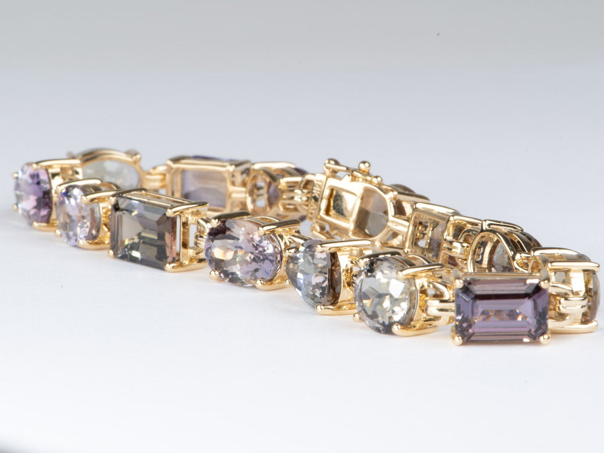 25ct Natural Fancy Bi-Color Tanzanite Bracelet 14K Gold Mixed Shape Rare Colors R2102 Aurora Designer
