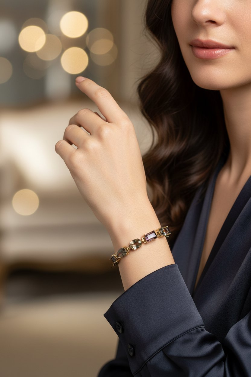 25ct Natural Fancy Bi-Color Tanzanite Bracelet 14K Gold Mixed Shape Rare Colors R2102 Aurora Designer