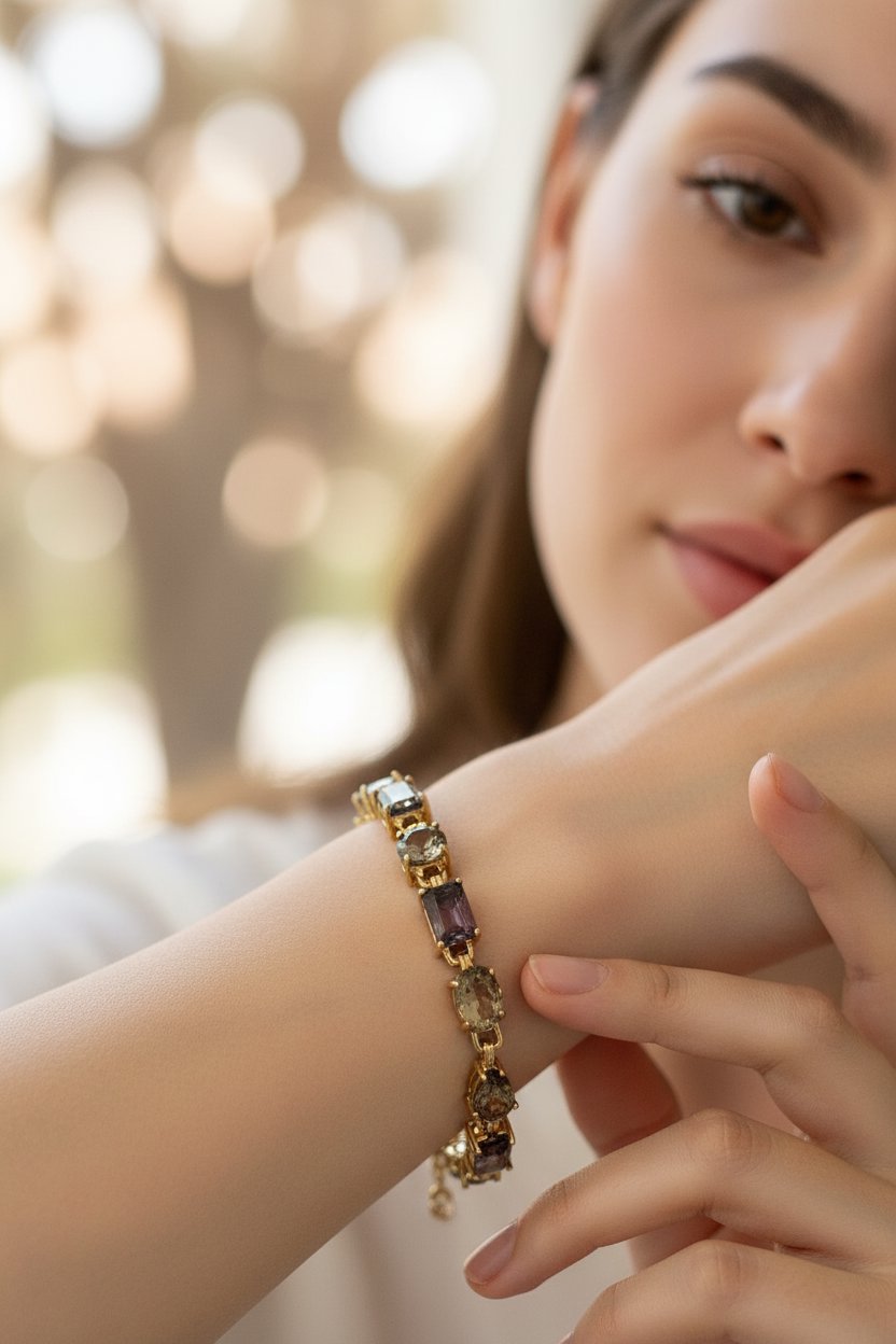 25ct Natural Fancy Bi-Color Tanzanite Bracelet 14K Gold Mixed Shape Rare Colors R2102 Aurora Designer