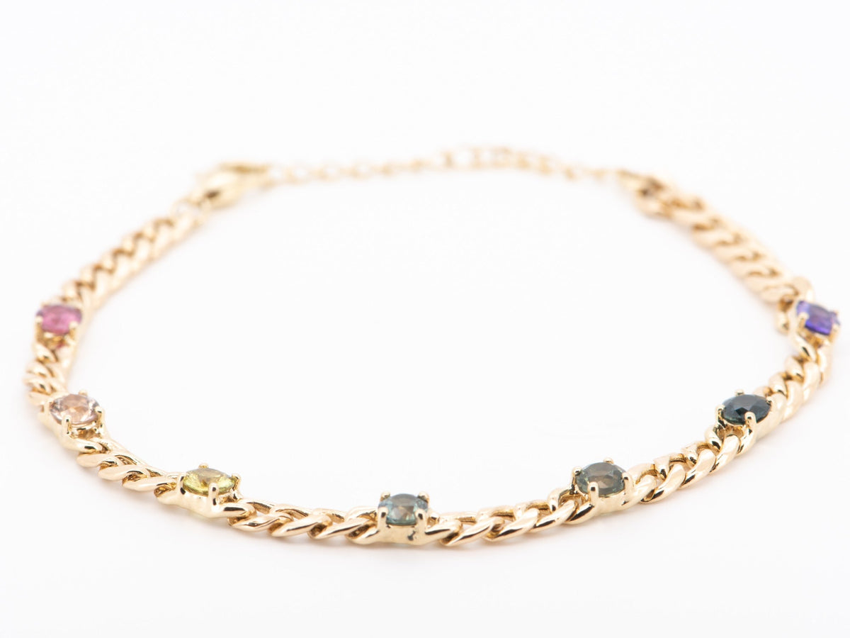 Natural Rainbow Sapphire Bracelet 14K Gold on Miami Cuban Chain R2103 Aurora Designer