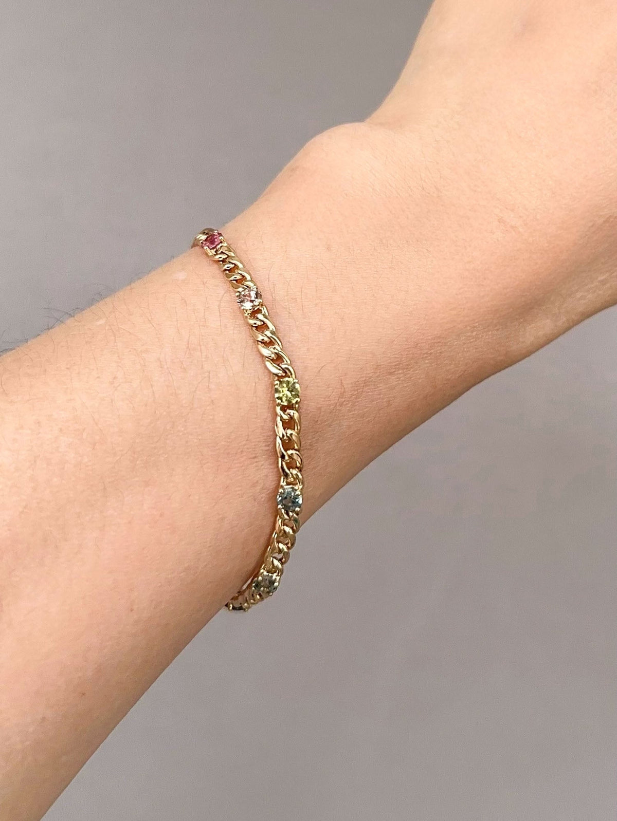 Natural Rainbow Sapphire Bracelet 14K Gold on Miami Cuban Chain R2103 Aurora Designer