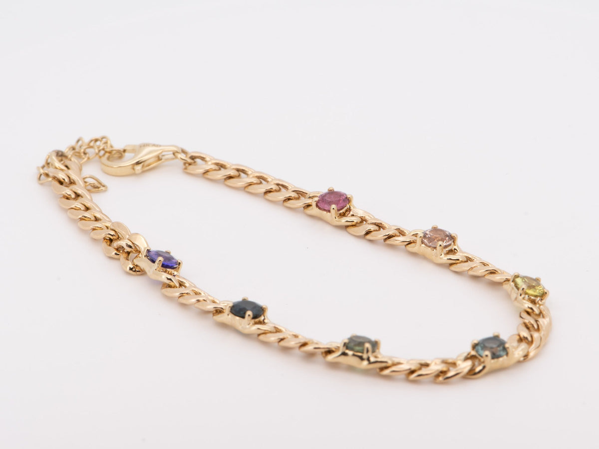 Natural Rainbow Sapphire Bracelet 14K Gold on Miami Cuban Chain R2103 Aurora Designer