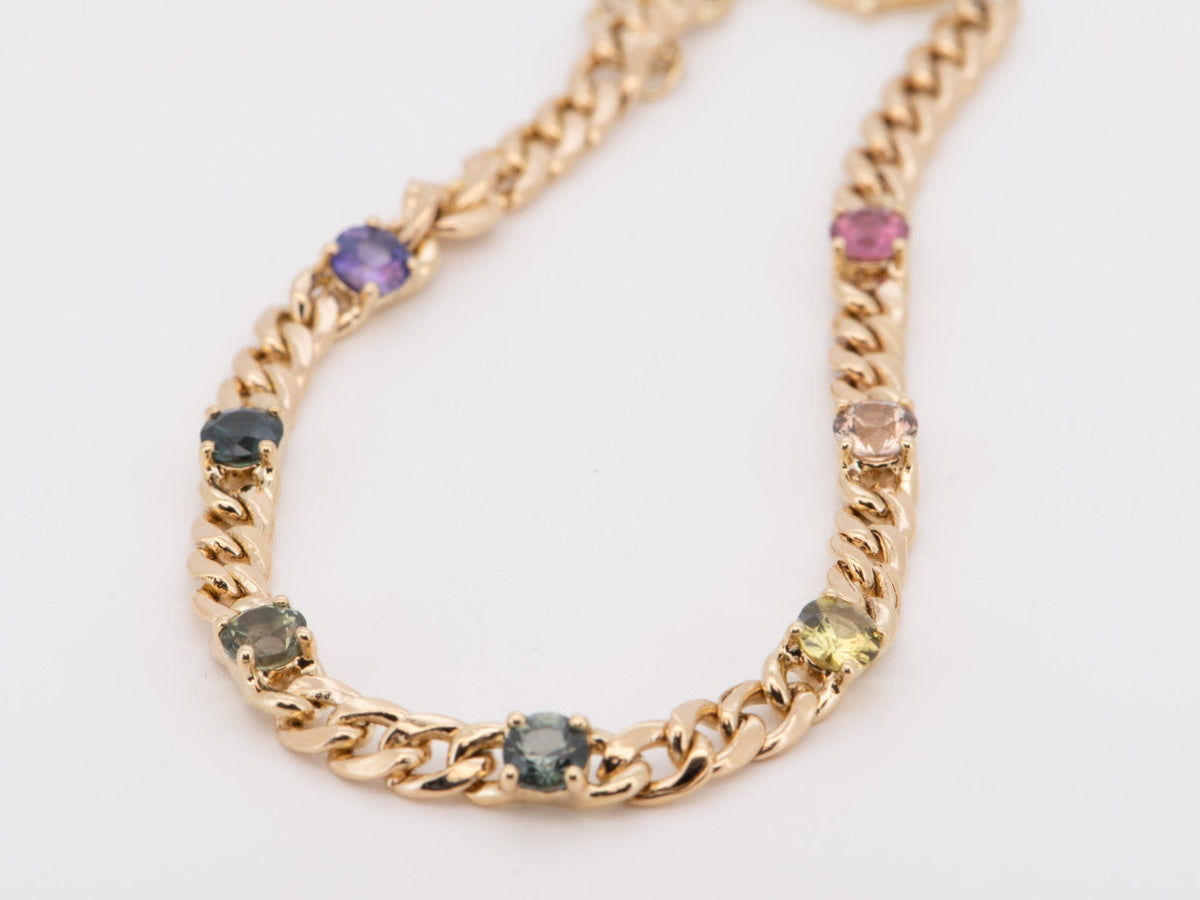 Natural Rainbow Sapphire Bracelet 14K Gold on Miami Cuban Chain R2103 Aurora Designer