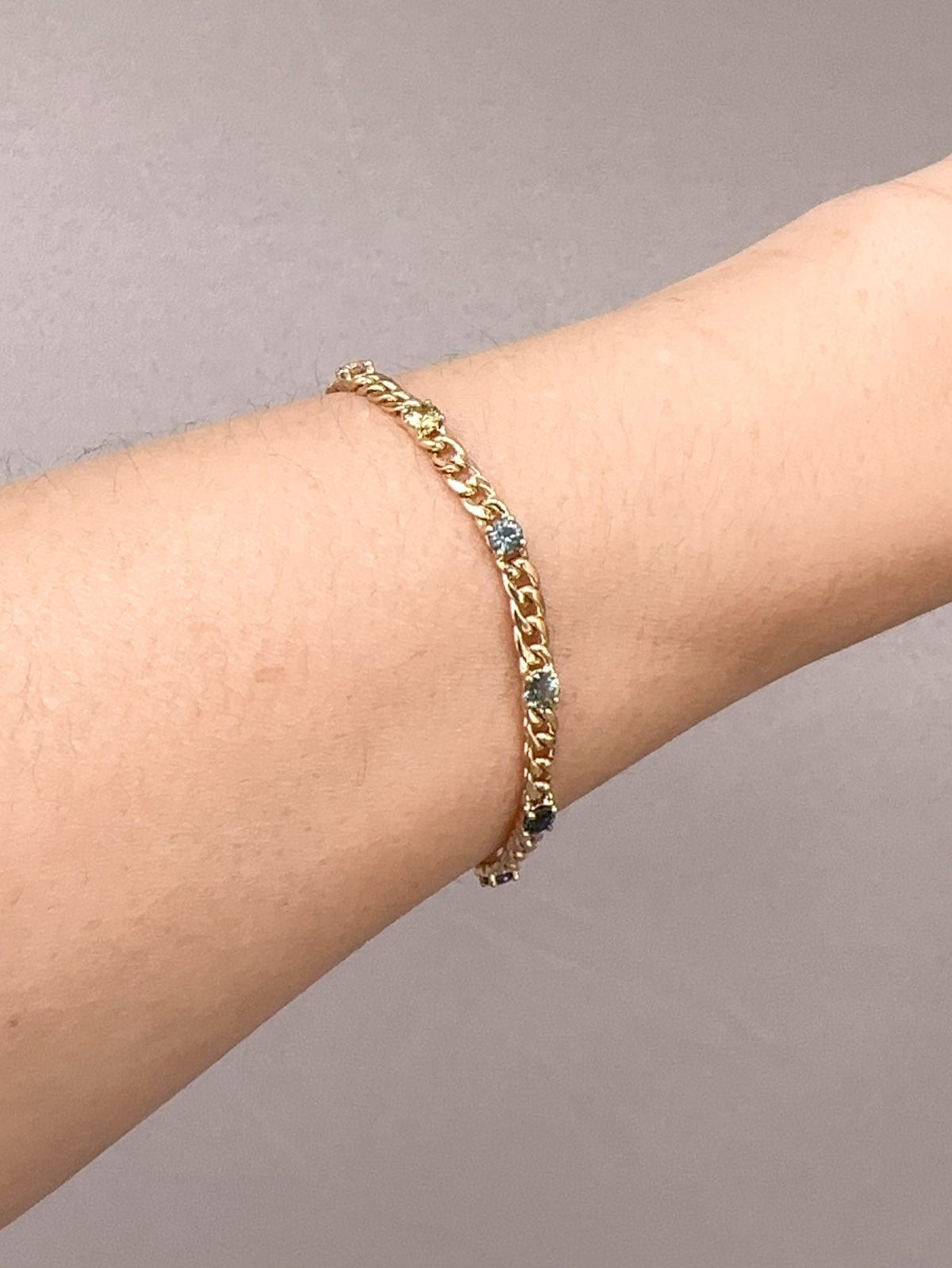 Natural Rainbow Sapphire Bracelet 14K Gold on Miami Cuban Chain R2103 Aurora Designer