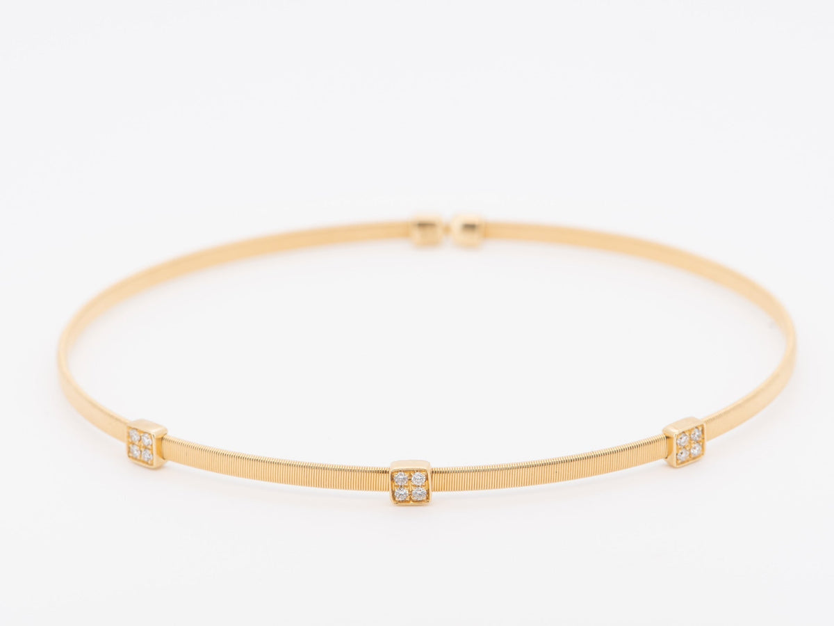 18K Gold Woven Wire Bangle Open End Flexible with Diamonds 7&quot; Marco Bicego Style R2104 Aurora Designer