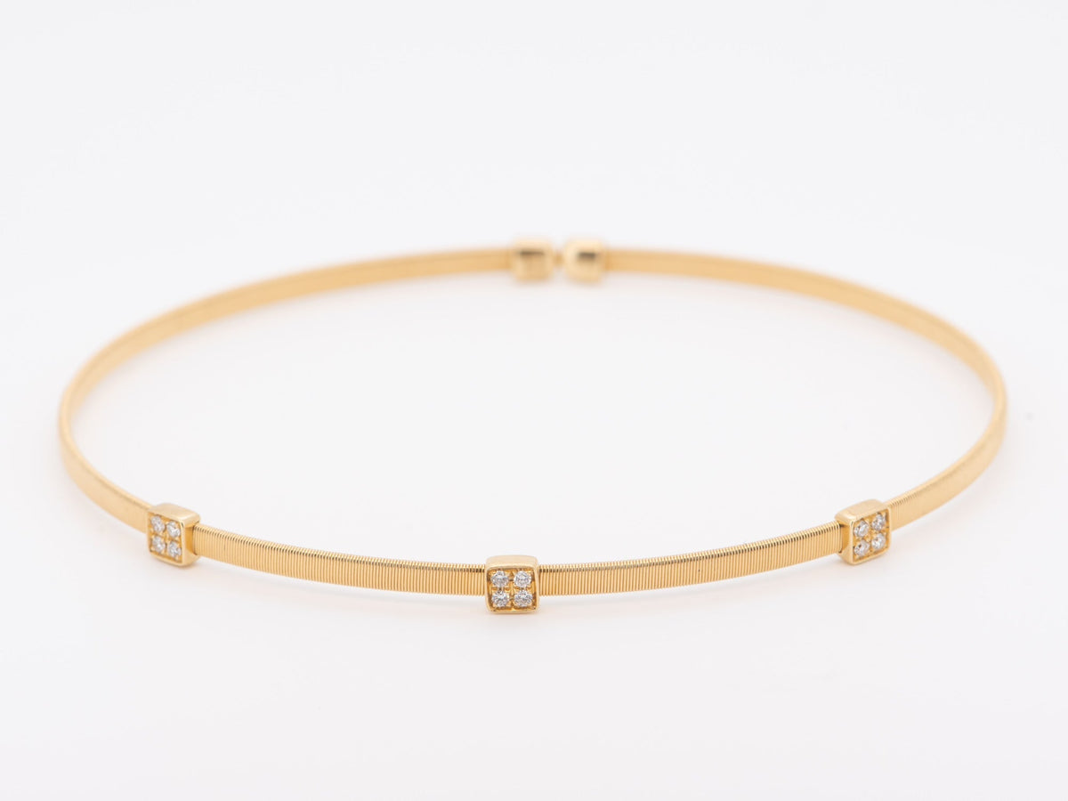 18K Gold Woven Wire Bangle Open End Flexible with Diamonds 7&quot; Marco Bicego Style R2104 Aurora Designer