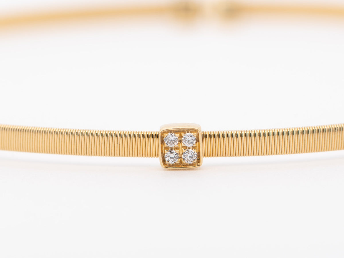 18K Gold Woven Wire Bangle Open End Flexible with Diamonds 7&quot; Marco Bicego Style R2104 Aurora Designer
