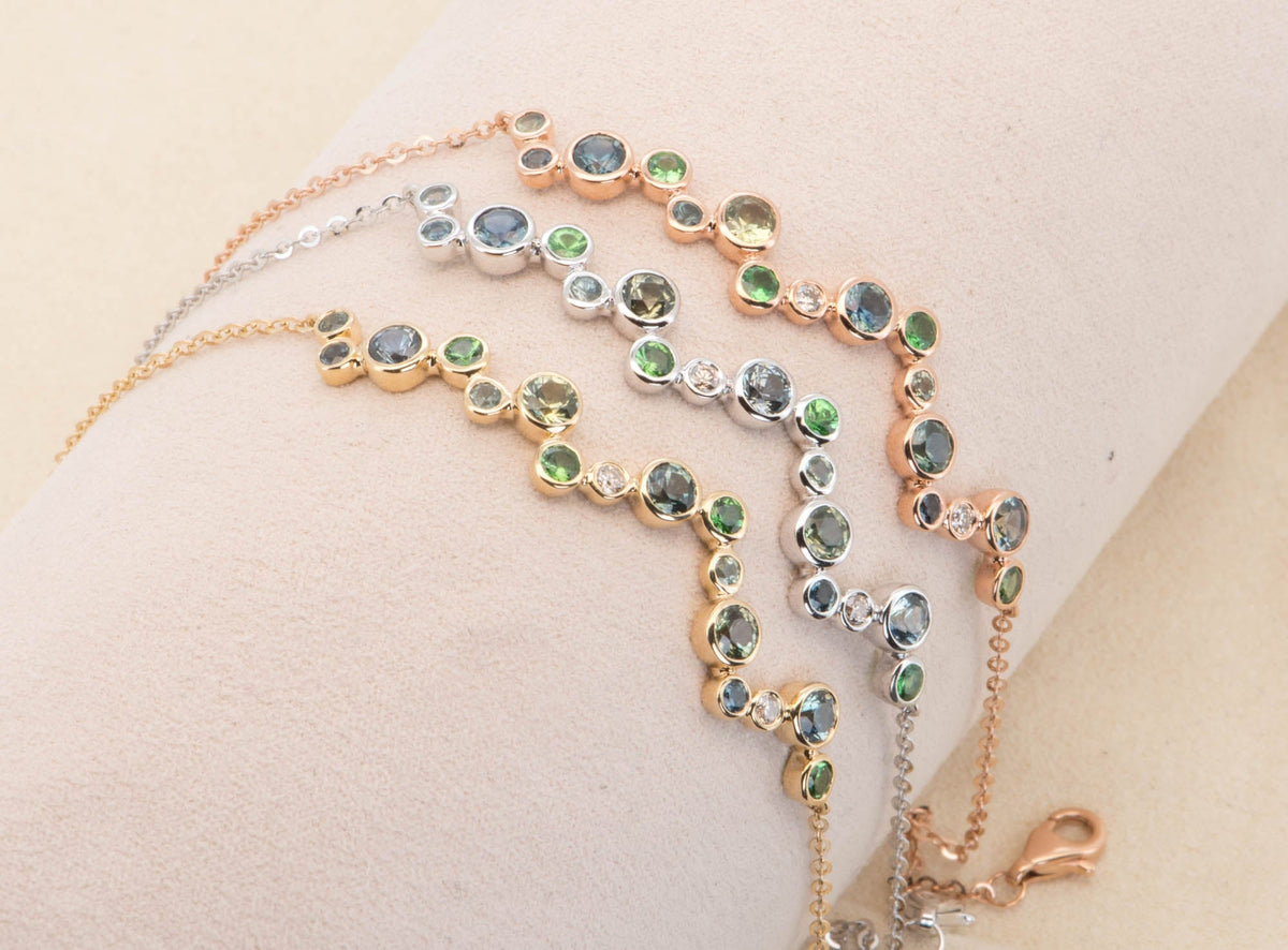Montana Sapphire and Diamond Bubbles Bracelet 14K Gold R2105 Aurora Designer