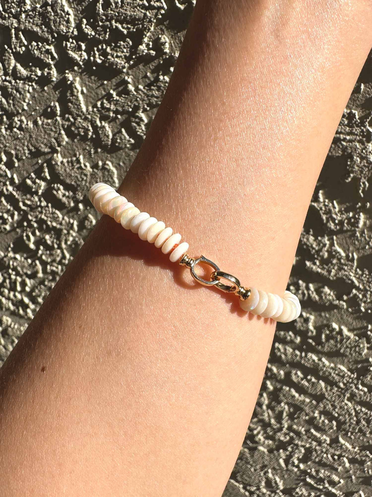 Solid Australian Opal Heishi Bead Hand Knotted Bracelet with 14K Gold Clasps R2110 Aurora Designer