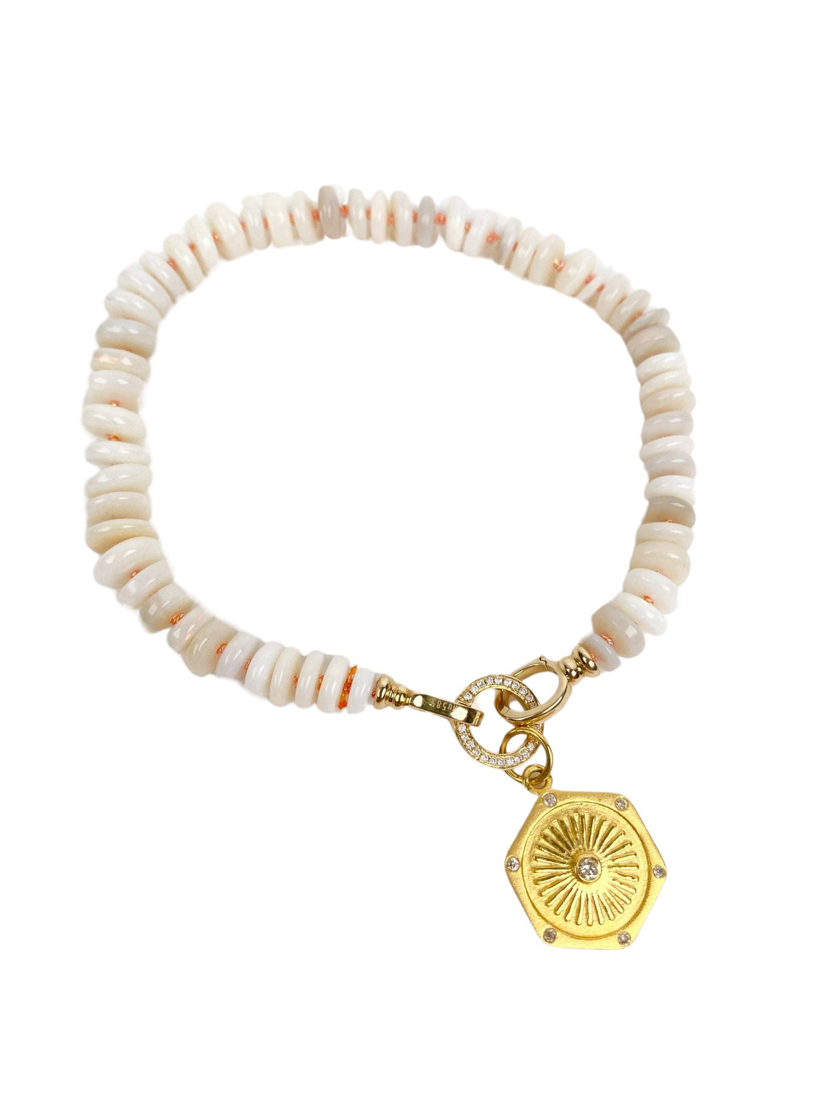 Solid Australian Opal Heishi Bead Hand Knotted Bracelet with Double 14K Gold Clasp R2110 Aurora Designer