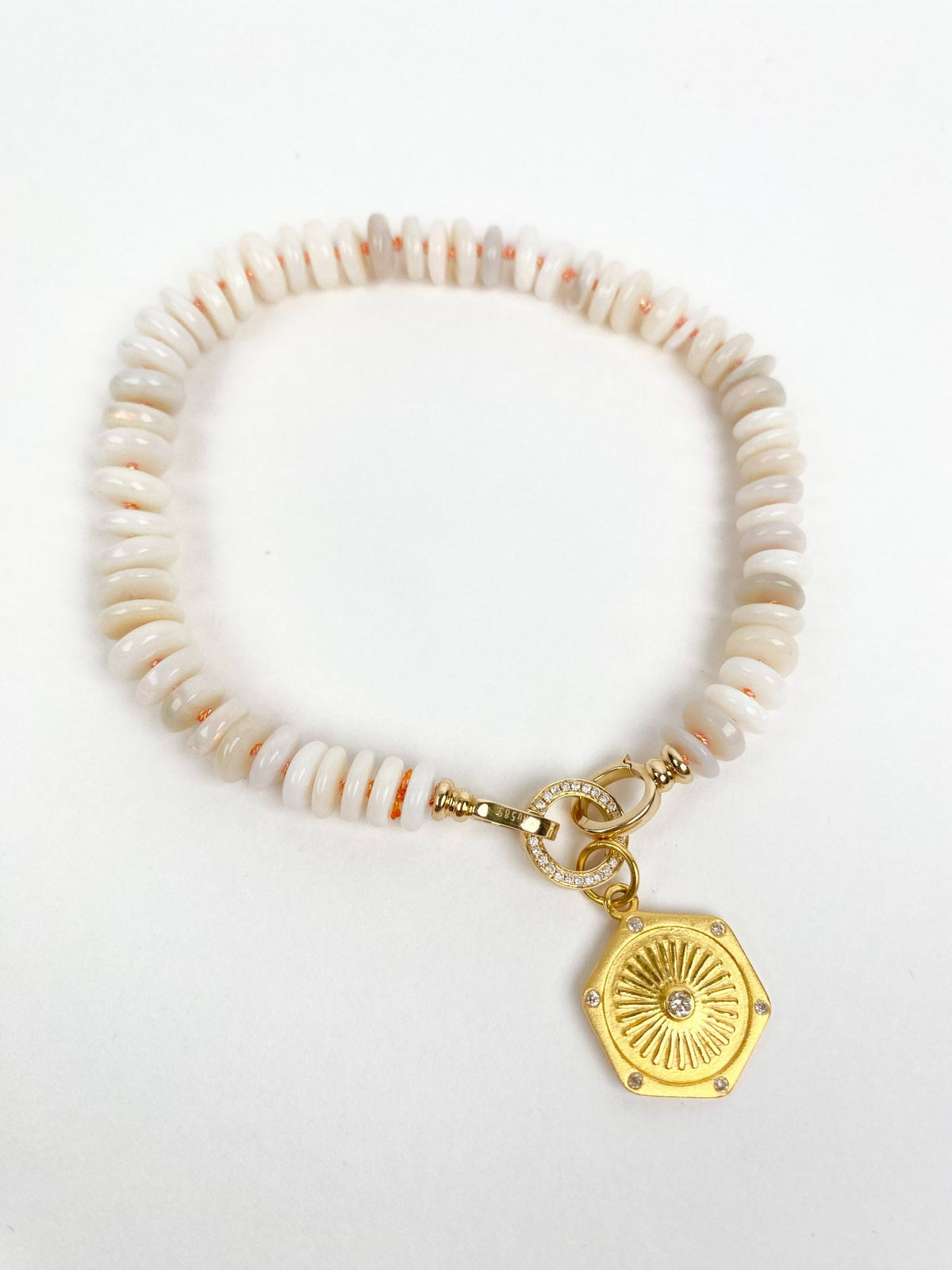 Solid Australian Opal Heishi Bead Hand Knotted Bracelet with 14K Gold Clasps R2110 Aurora Designer