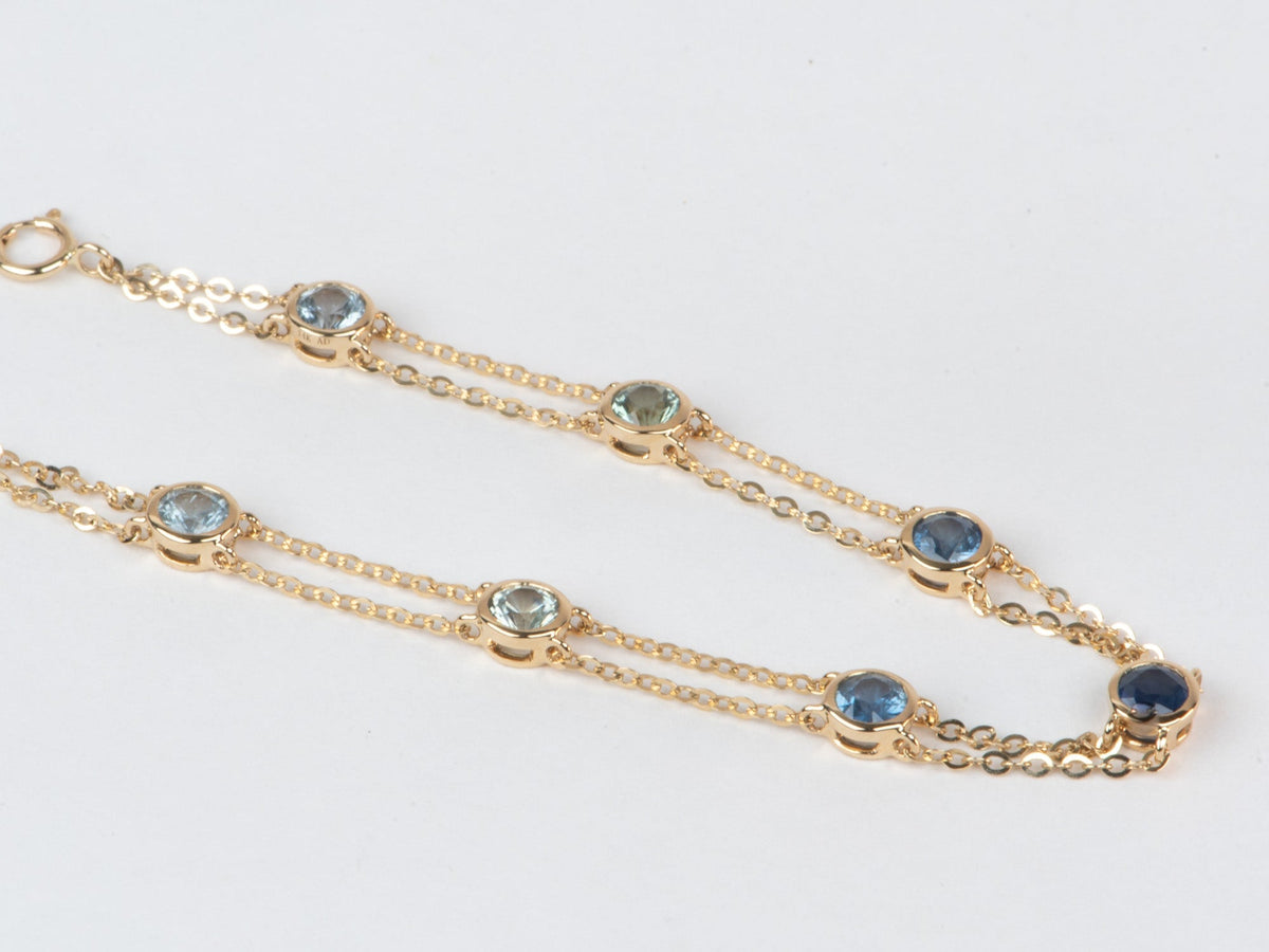 7" Ombre Shade Montana Sapphire Station Bracelet Double Strand 14K Gold R2112 Aurora Designer