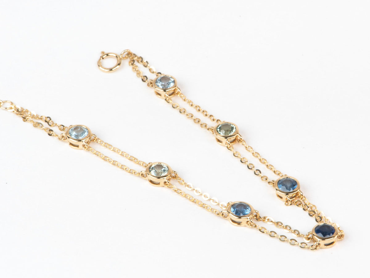 7" Ombre Shade Montana Sapphire Station Bracelet Double Strand 14K Gold R2112 Aurora Designer