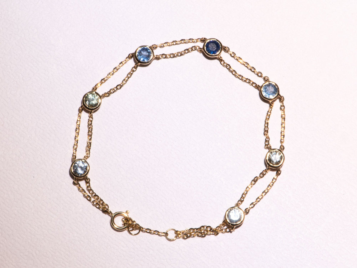 7" Ombre Shade Montana Sapphire Station Bracelet Double Strand 14K Gold R2112 Aurora Designer