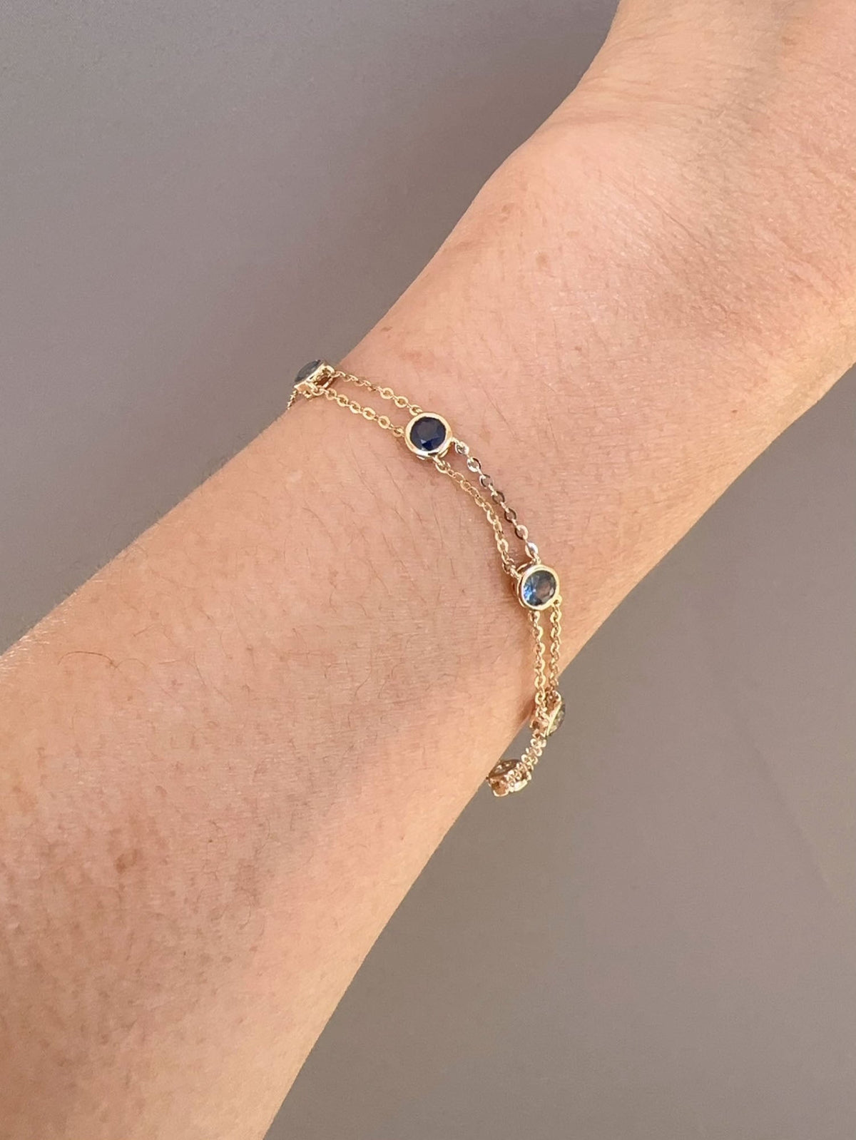 7" Ombre Shade Montana Sapphire Station Bracelet Double Strand 14K Gold R2112 Aurora Designer