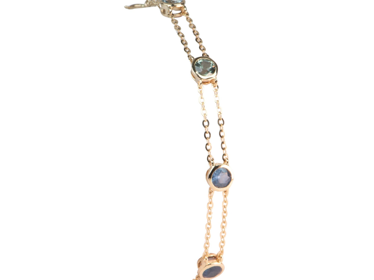 7" Ombre Shade Montana Sapphire Station Bracelet Double Strand 14K Gold R2112 Aurora Designer