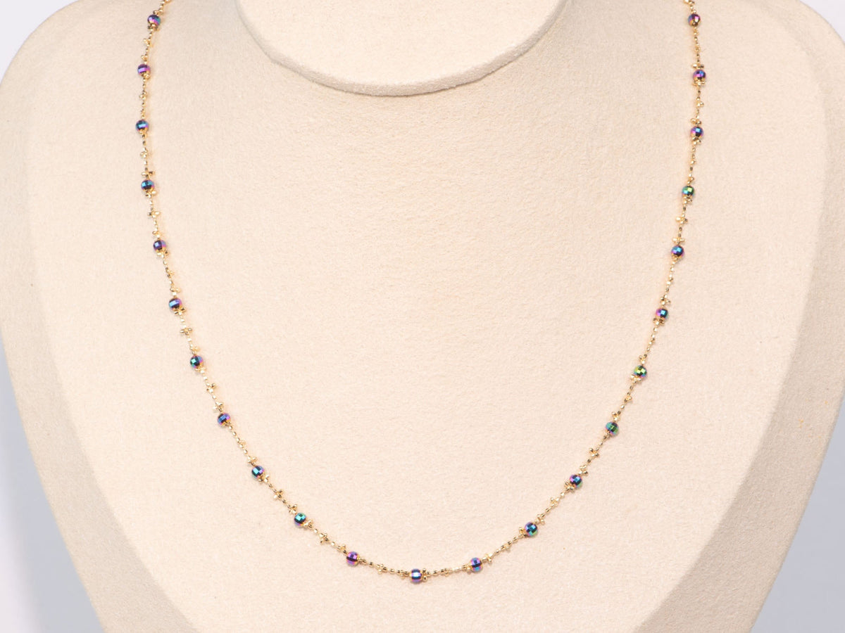 18K Gold Iridescent Sparkle Bead Necklace Chain 2.7g R2114 Aurora Designer