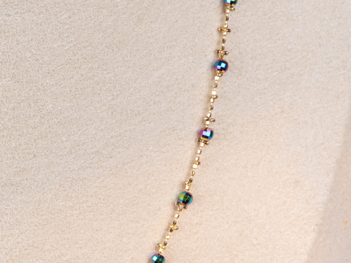 18K Gold Iridescent Sparkle Bead Necklace Chain 2.7g R2114 Aurora Designer