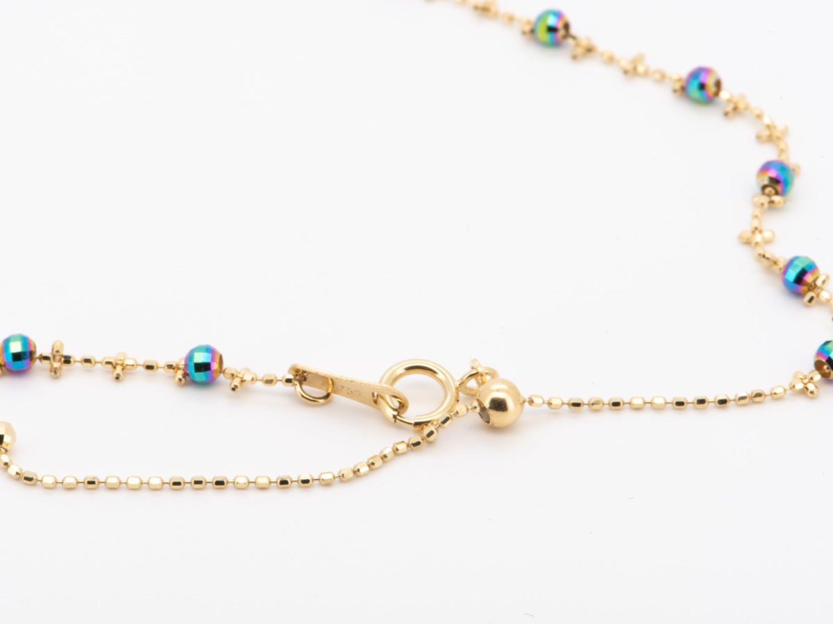 18K Gold Iridescent Sparkle Bead Necklace Chain 2.7g R2114 Aurora Designer