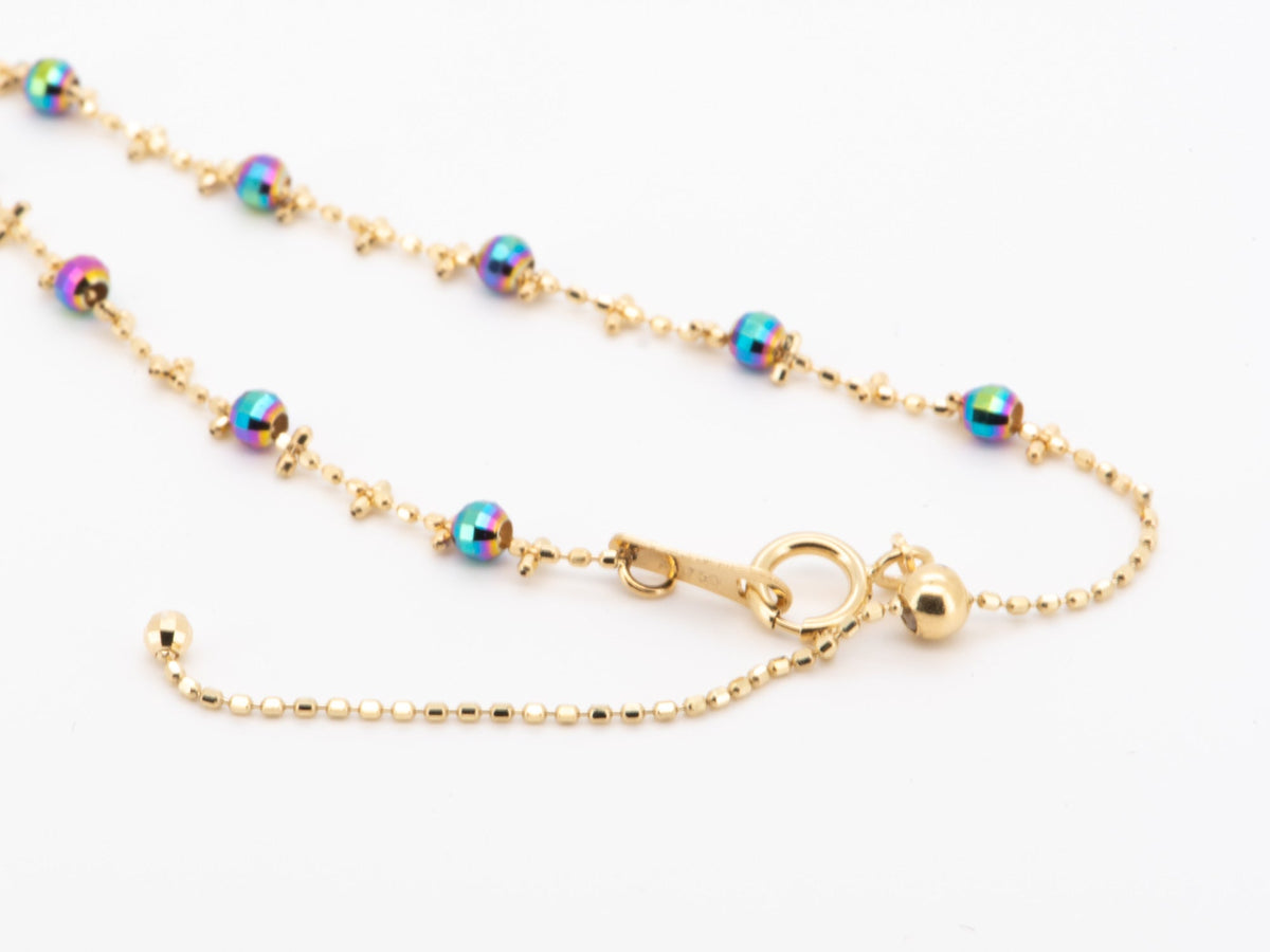 18K Gold Iridescent Sparkle Bead Necklace Chain 2.7g R2114 Aurora Designer