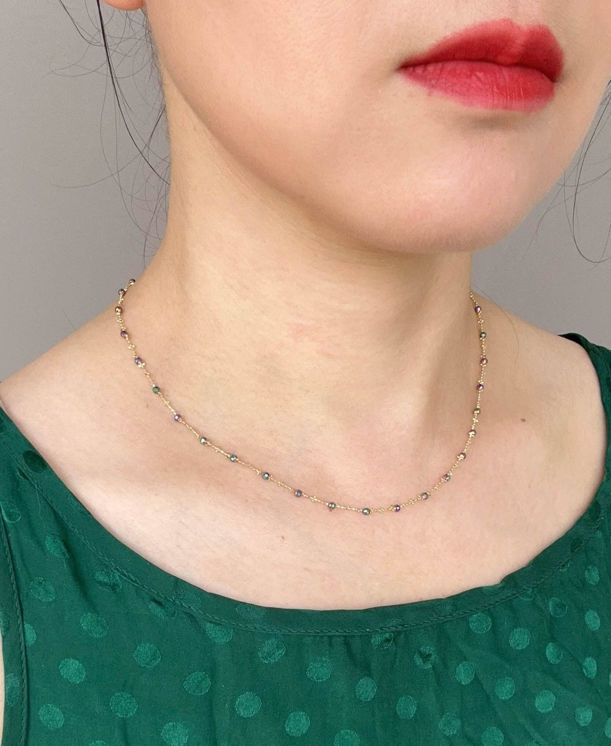 18K Gold Iridescent Sparkle Bead Necklace Chain 2.7g R2114 Aurora Designer