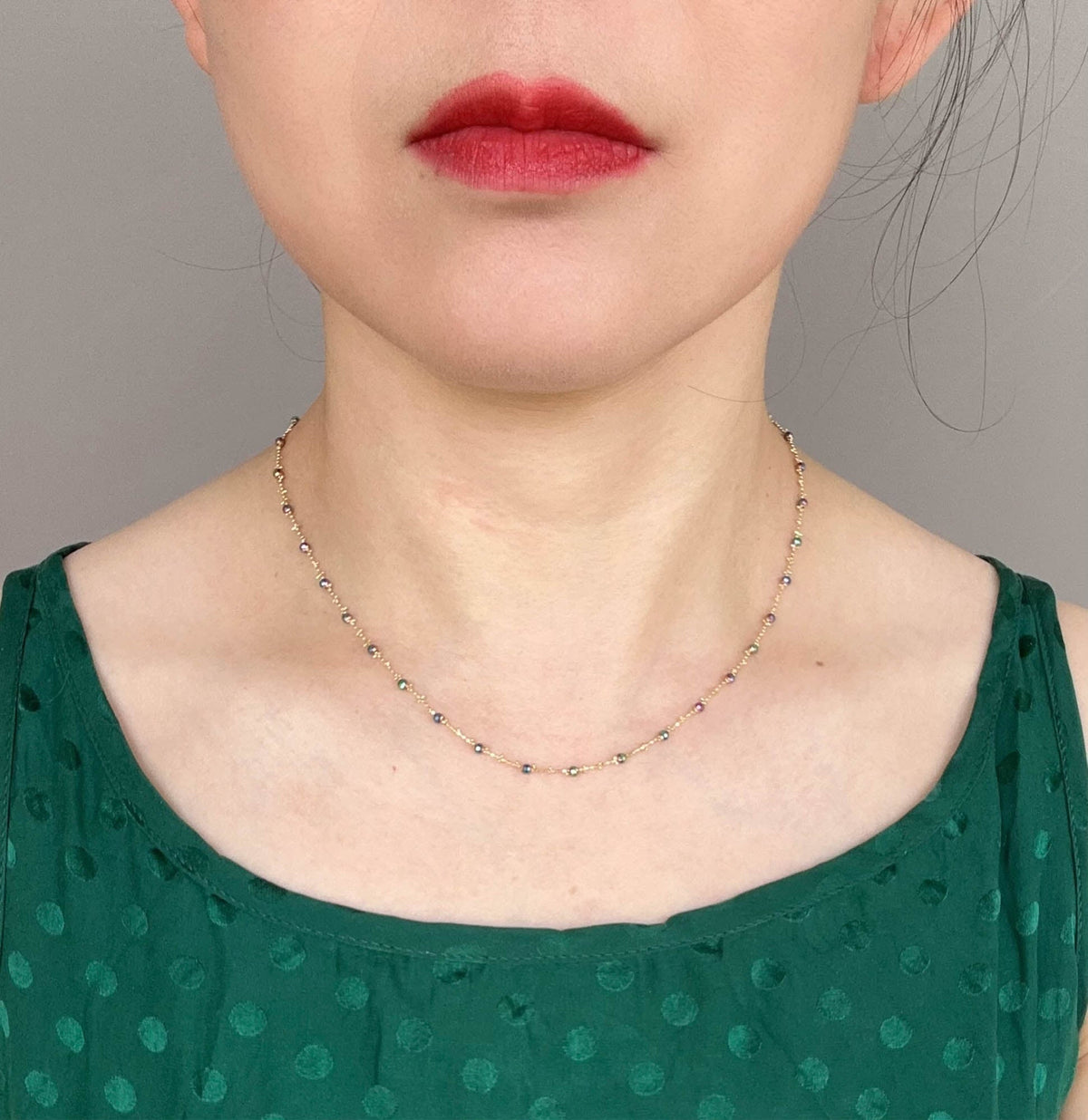 18K Gold Iridescent Sparkle Bead Necklace Chain 2.7g R2114 Aurora Designer