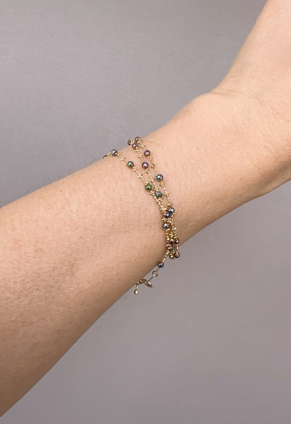 18K Gold Iridescent Sparkle Bead Necklace Chain 2.7g R2114 Aurora Designer