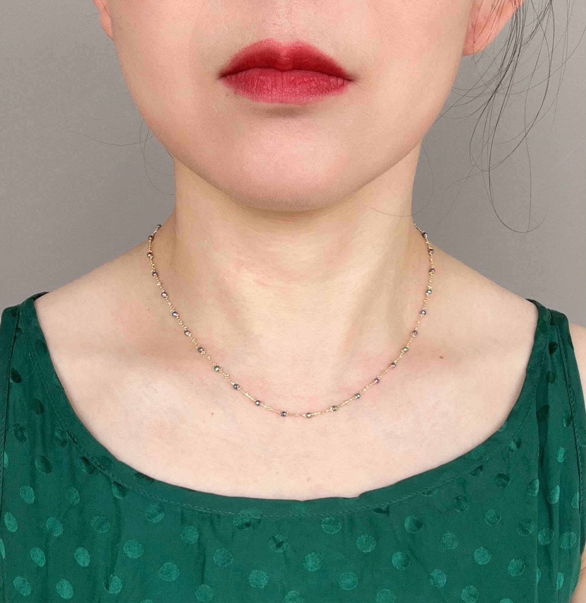 18K Gold Iridescent Sparkle Bead Necklace Chain 2.7g R2114 Aurora Designer