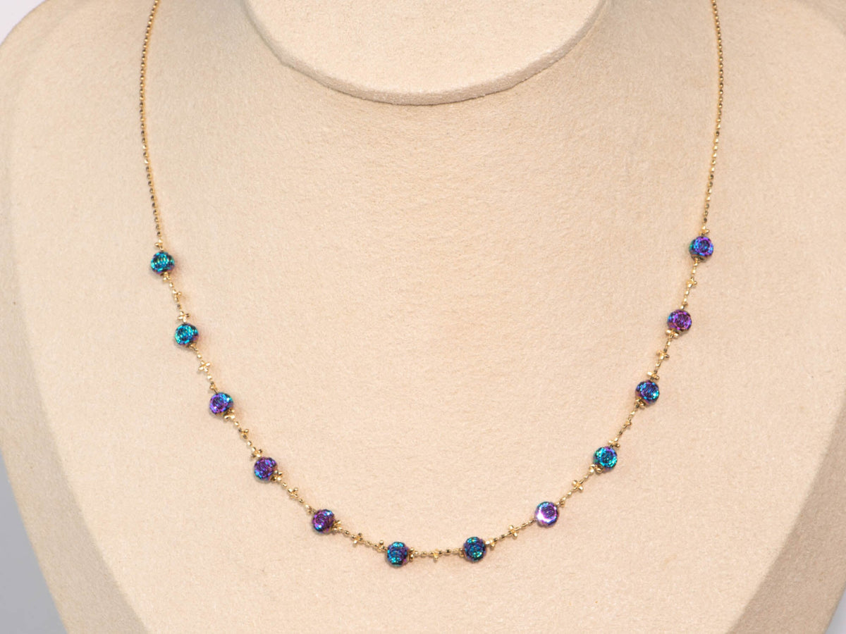18K Gold Iridescent Super Shine Necklace 3g+ Fully Adjustable R2115 Aurora Designer