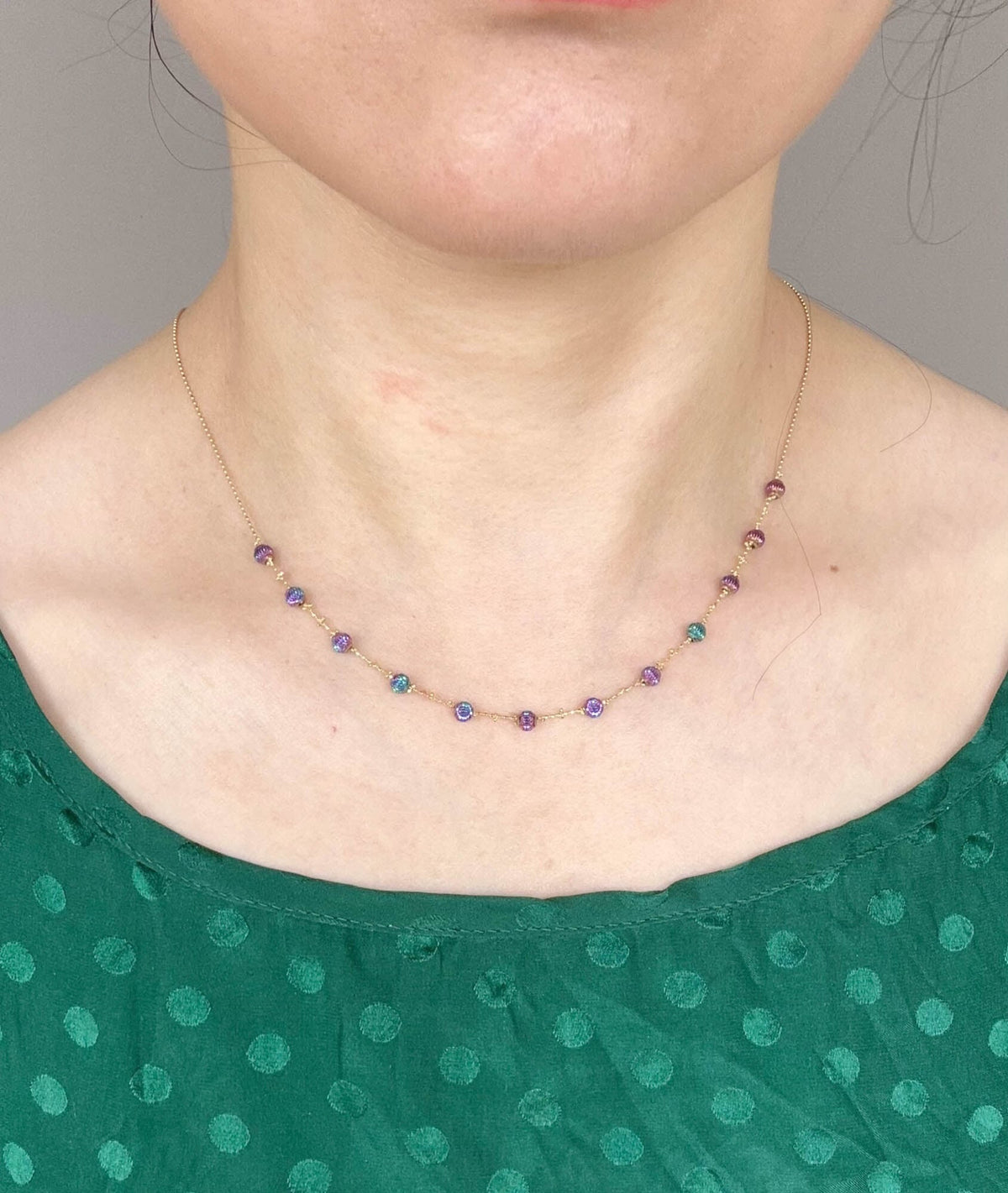 18K Gold Iridescent Super Shine Necklace 3g+ Fully Adjustable R2115 Aurora Designer