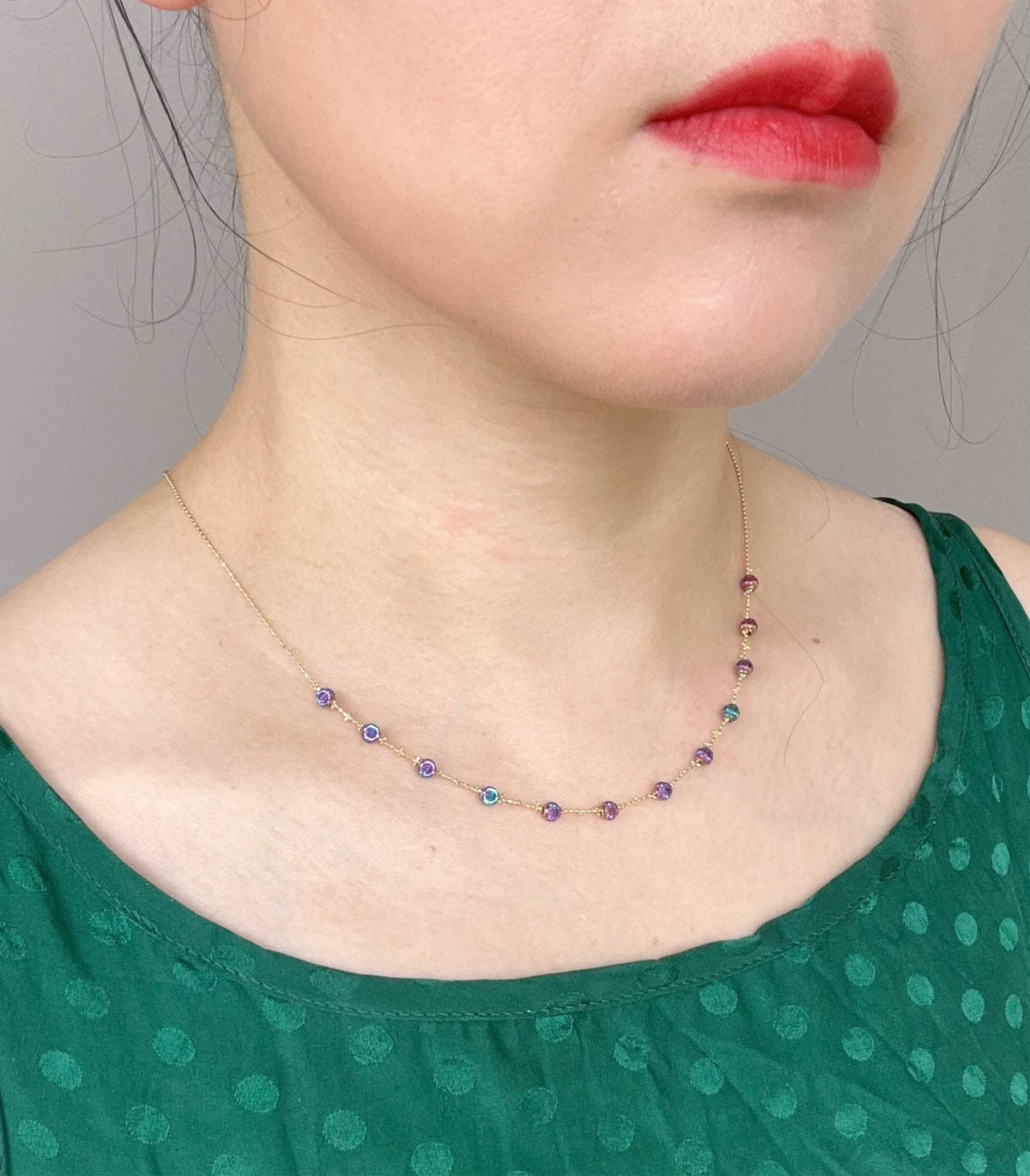 18K Gold Iridescent Super Shine Necklace 3g+ Fully Adjustable R2115 Aurora Designer