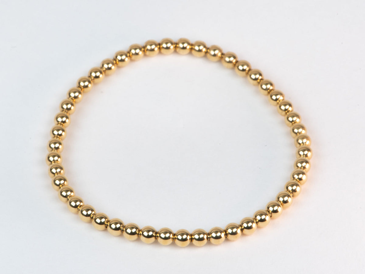 18K Gold 4mm Bead Stretchy Bracelet 7" 6.58g R2117 Aurora Designer