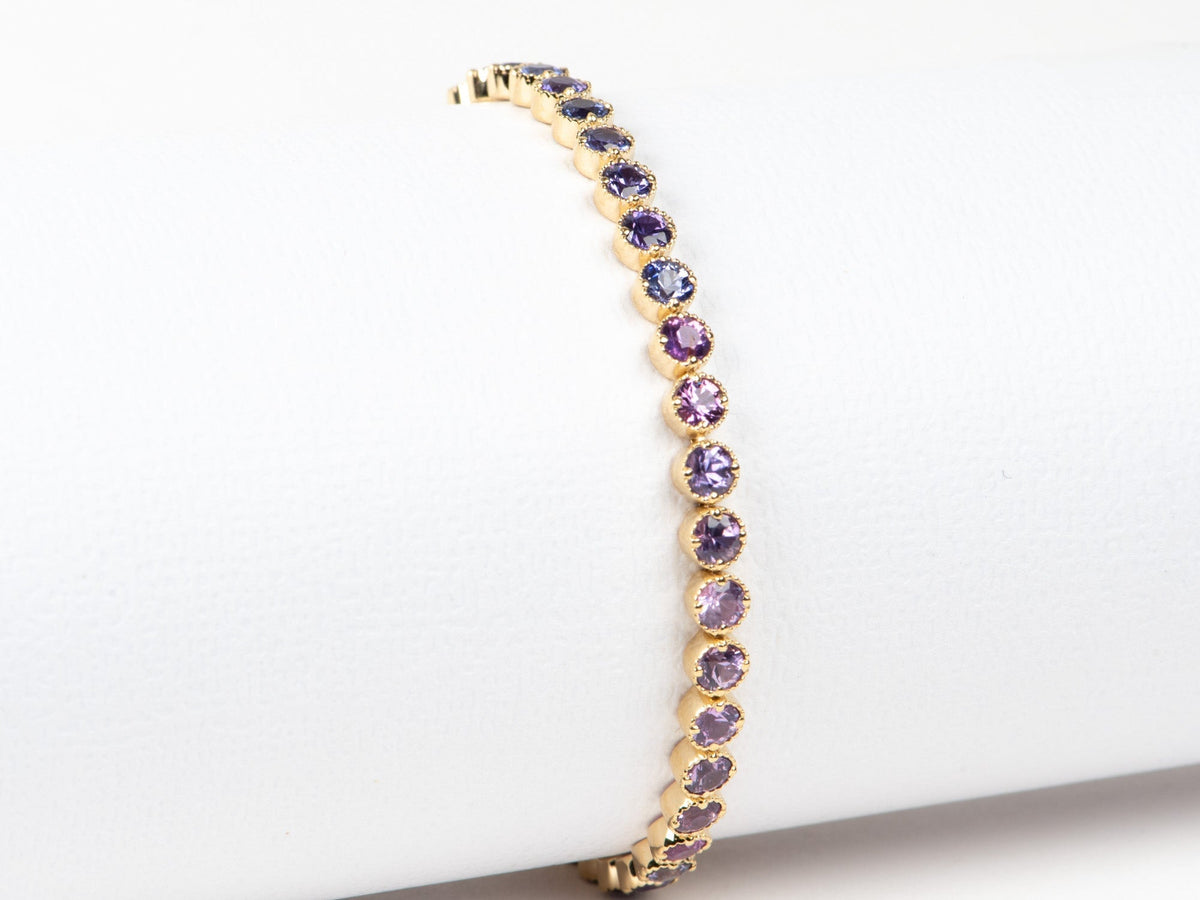 4mm Wide Purple Pink Ombre Sapphire Bracelet 14K Gold R2120 Aurora Designer