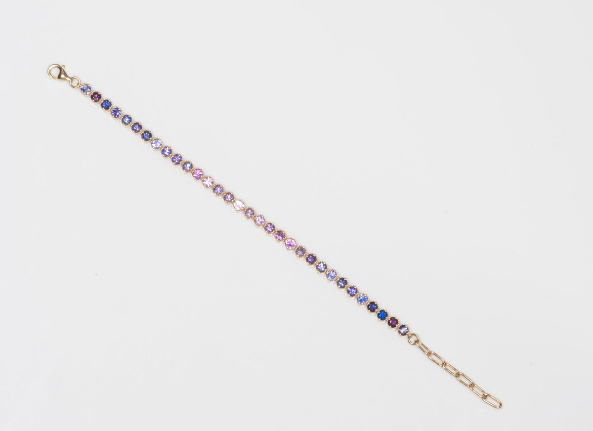 4mm Wide Purple Pink Ombre Sapphire Bracelet 14K Gold R2120 Aurora Designer