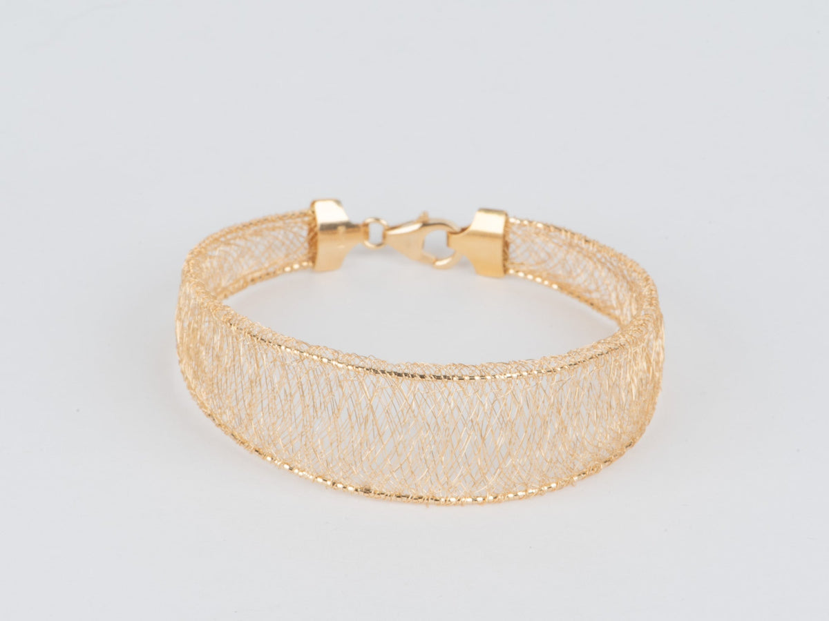 18K Gold Sparkly Thin Gold Wire Weave Rigid Bracelet 5g+ R2124 Aurora Designer