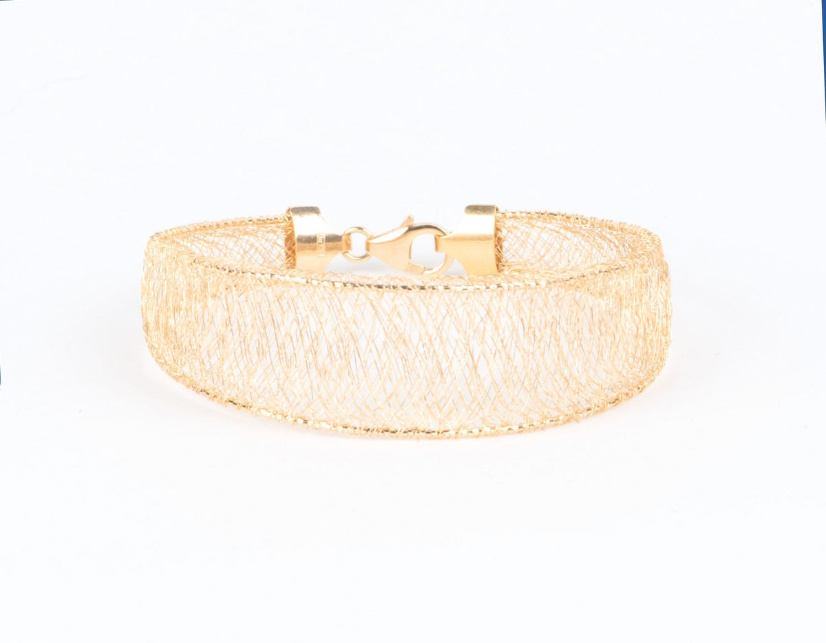 18K Gold Sparkly Thin Gold Wire Weave Rigid Bracelet 5g+ R2124 Aurora Designer