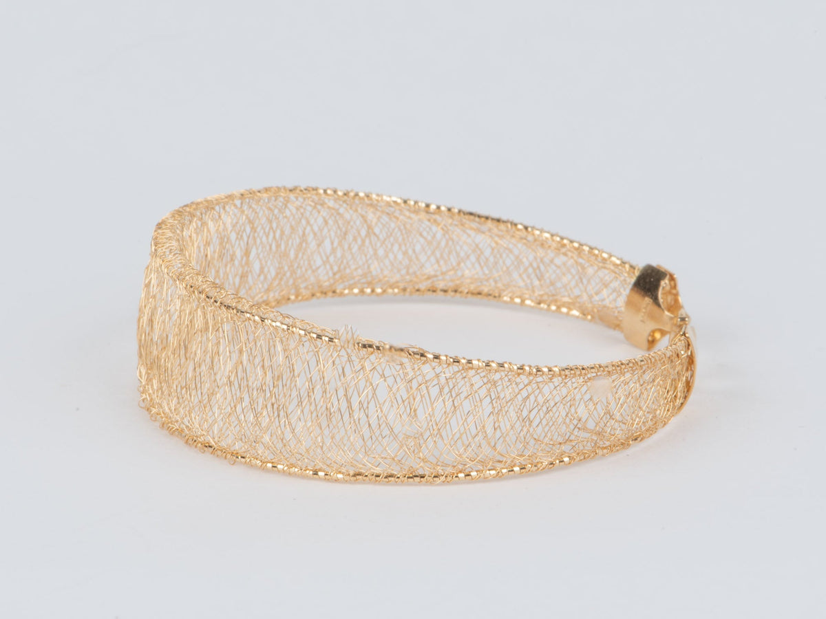 18K Gold Sparkly Thin Gold Wire Weave Rigid Bracelet 5g+ R2124 Aurora Designer