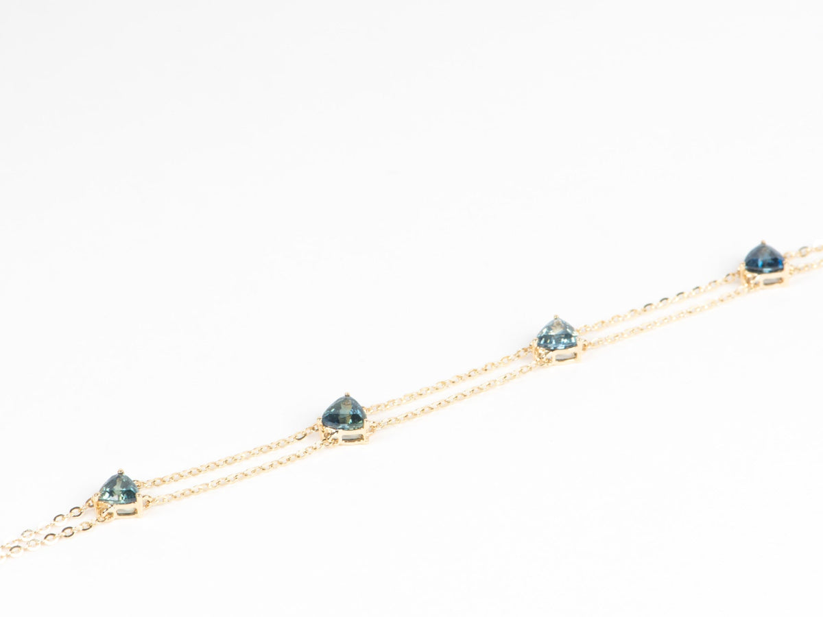 Stunning Teal Blue Sapphire Bracelet on Double Strand 14K Gold 7.5&quot; R2125 Aurora Designer